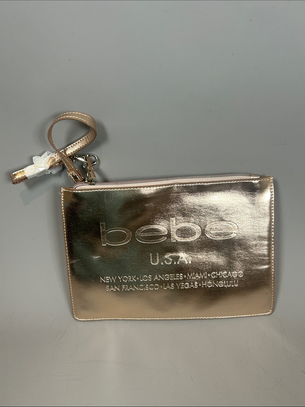 (10+) Authentic bebe USA (Rose) Gold Metallic Wristlet Clutch New! No Tags!